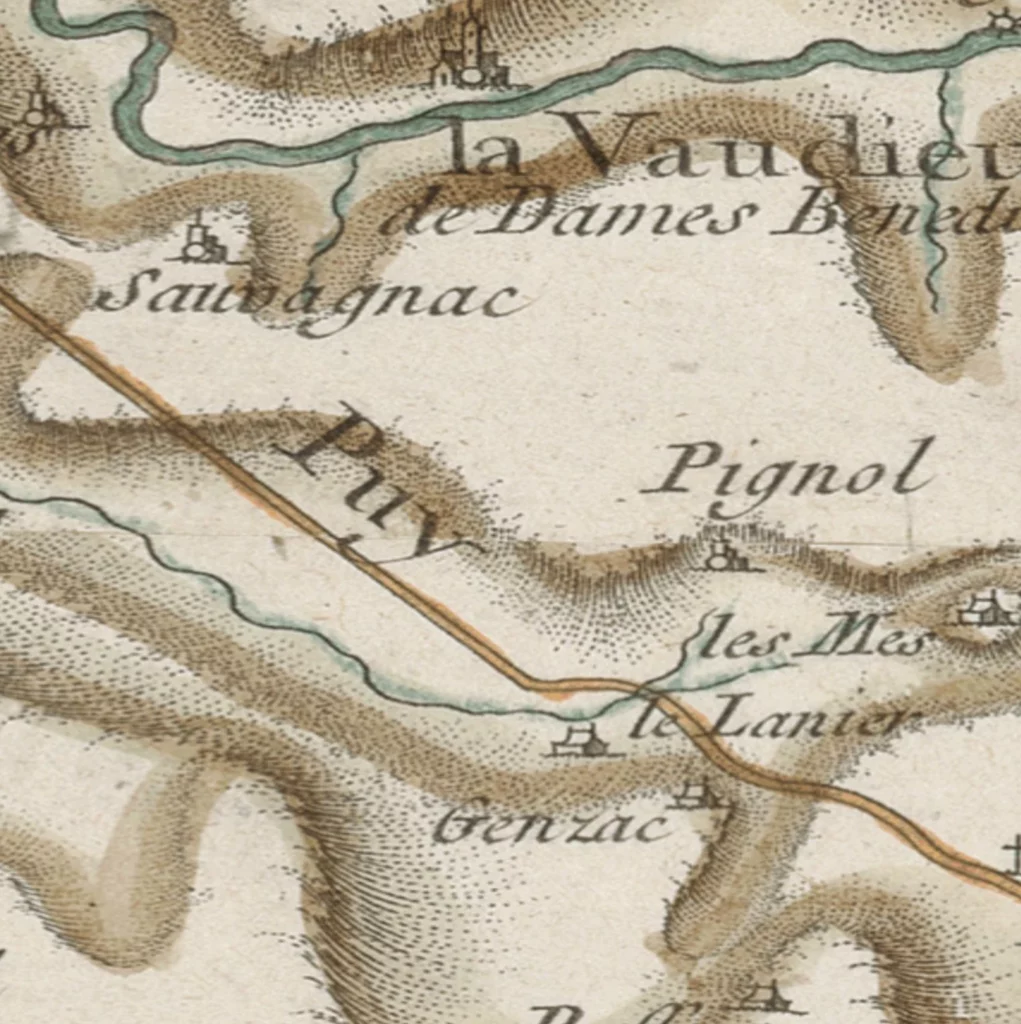 Carte de Cassini de la zone d'implantation de la parcelle forestière