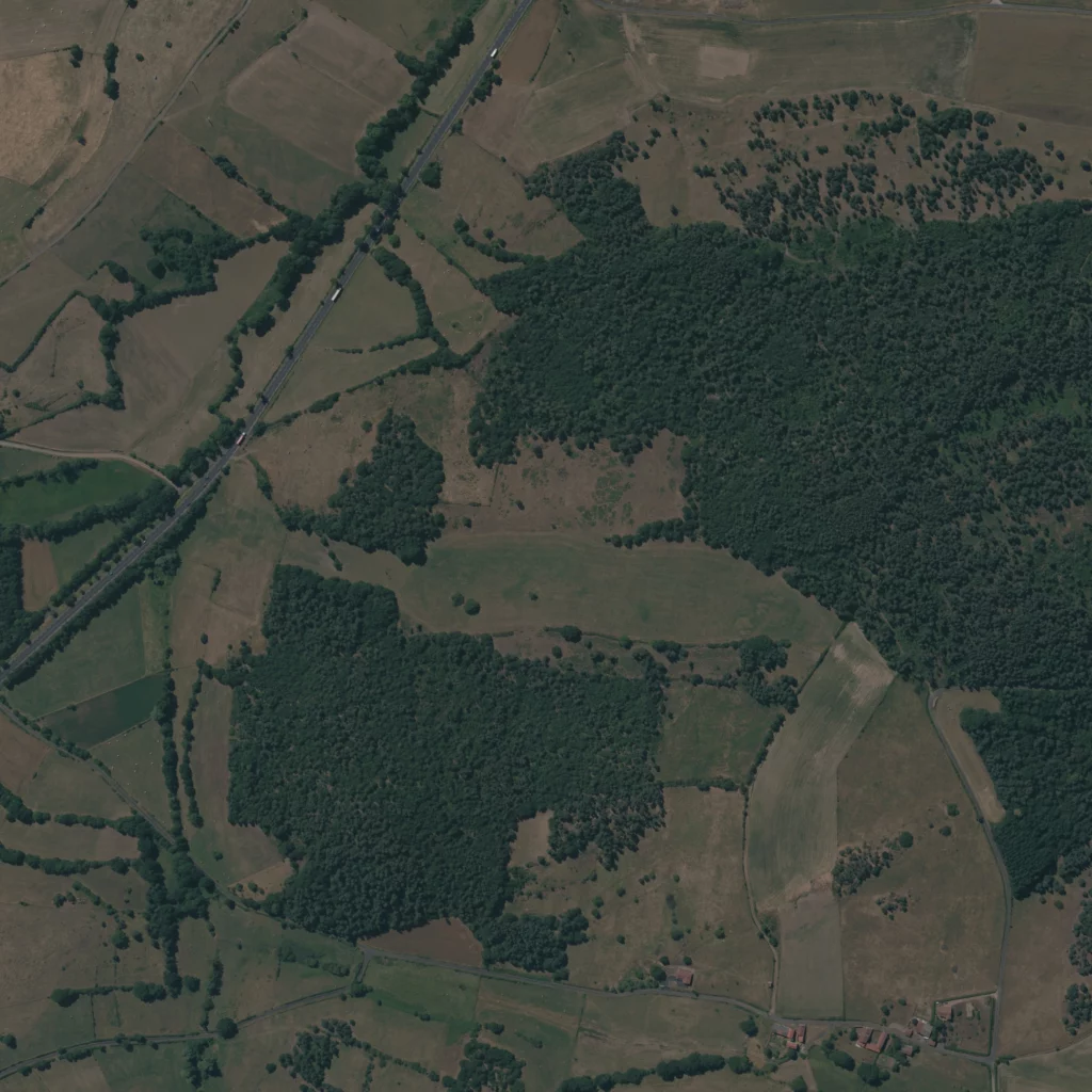 Photographie aérienne de la zone d'implantation de la parcelle forestière en 2016